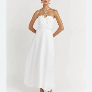 DISSH FLOW WHITE HALTER MIDI DRESS